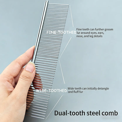 Professional Pet Grooming Kit - 4-Piece Shedding Tools Set Including Self-Cleaning Slicker Brush, Dual-Sided Stainless Steel Dematting Comb, Tear Stain Comb, and Fur Removal Tool for Dogs and Cats with Long or Short Hair