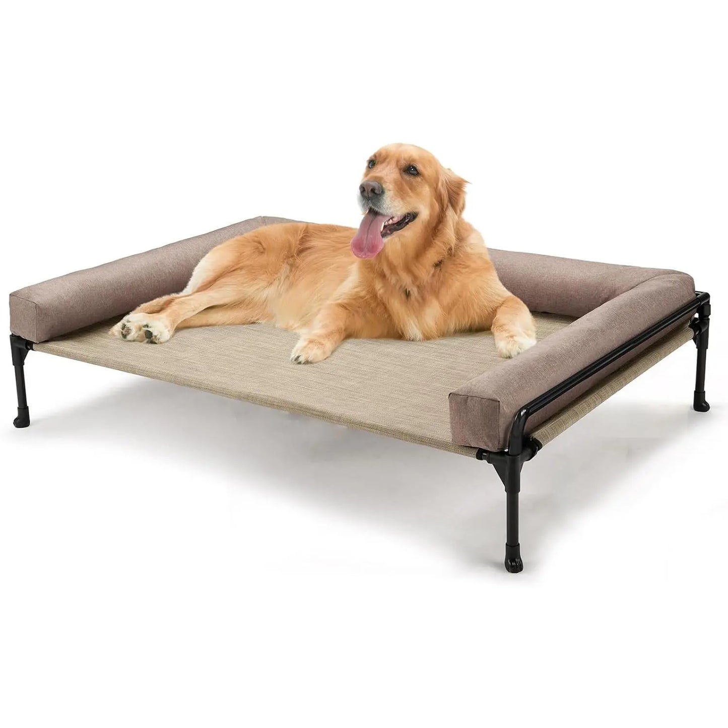 #Summervibes #Petlovers Veehoo Elevated Raised Dog Bed-Cooling Outdoor Dog Cot Bed for Large Sized Dogs Three-Sided Fence Raised Pet Cot with Mesh & No-Slip Feet Dog Hammock Bed with Removable Bolster