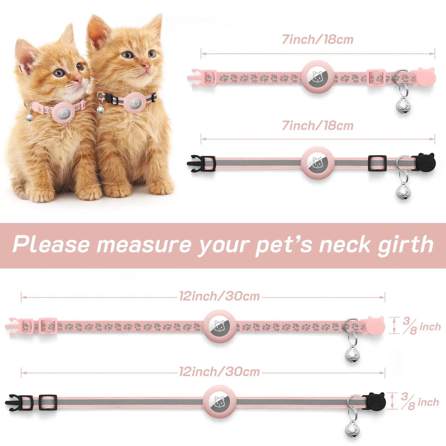2 Pack Airtag Cat Collar Breakaway with Bell,Reflective Kitten Collar with Cat Collar Airtag Holder,Adjustable 7-12In,Safety Buckle for Girl Boy Cats,Pet Supplies,Accessories,Gifts(No Airtag Included)