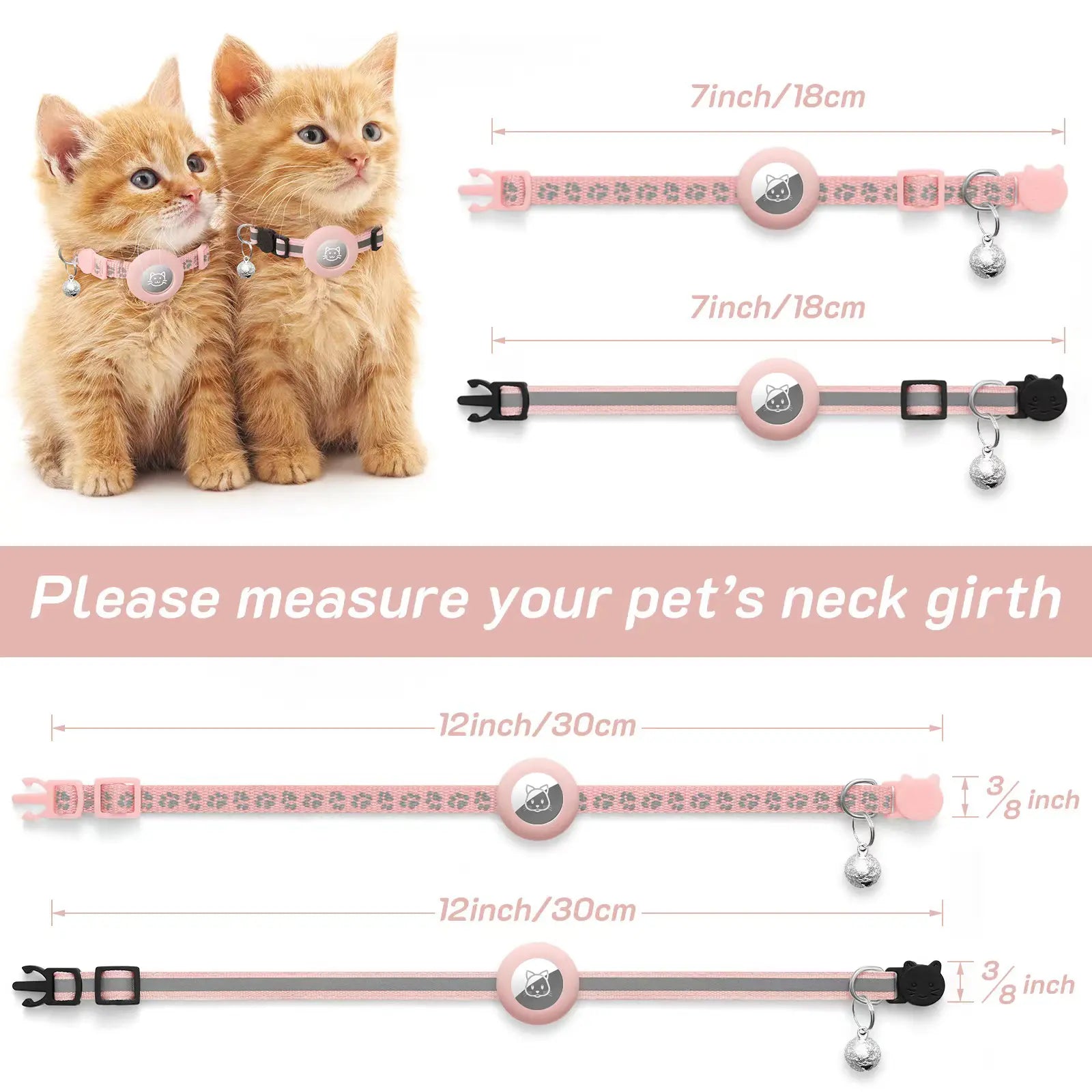 2 Pack Airtag Cat Collar Breakaway with Bell,Reflective Kitten Collar with Cat Collar Airtag Holder,Adjustable 7-12In,Safety Buckle for Girl Boy Cats,Pet Supplies,Accessories,Gifts(No Airtag Included)