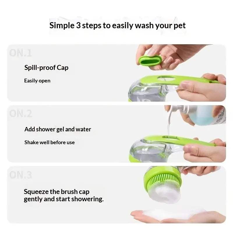 2-In-1 Pet Bath Clean Brush & Shampoo Dispenser | Silicone Dog Grooming Tools Massage Scrubber