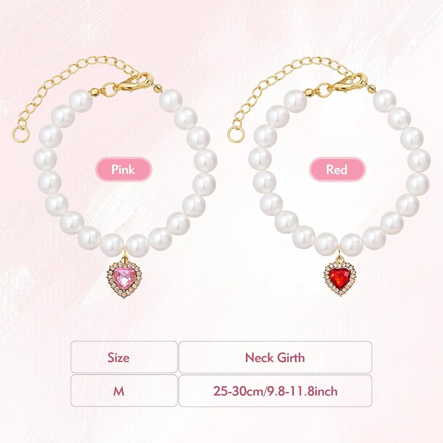 Cat Costume 2-Pack Adjustable Pearl Collars with Heart-Shaped Rhinestones - Cute Pet Neck Accessories for Weddings, Parties