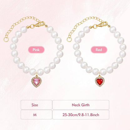 Cat Costume 2-Pack Adjustable Pearl Collars with Heart-Shaped Rhinestones - Cute Pet Neck Accessories for Weddings, Parties