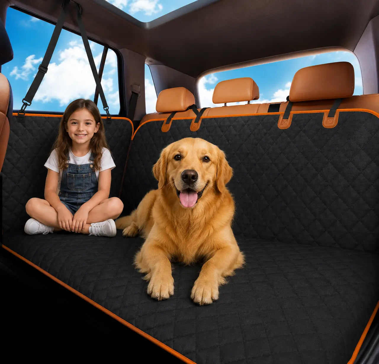 Waterproof Dog Car Seat Cover for Back Seat with Mesh Window, Foldiing Dog Bed for Car Travel,Outside Dog Bed,Expanded Space&Weight up to 400Full Coverage Back Seat & Door Protector, Easy-To-Clean & Universal Fit for Cars, Suvs & Trucks #Summervibes
