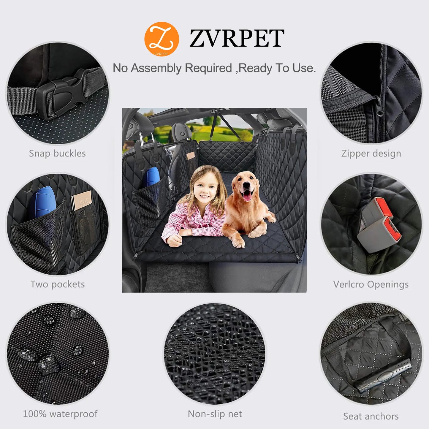 Zvrpet Dog Car Seat Cover with Mesh Window Waterproof & Scratch-Resistant Pet Hammock for Back Seat High-Strength PP Support Board Undeformable Heavy Duty Non-Slip Protector for Suvs & Trucks Large Size Summervibes Petlovers