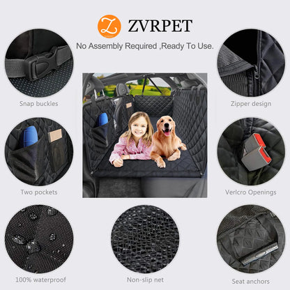 Zvrpet Dog Car Seat Cover with Mesh Window Waterproof & Scratch-Resistant Pet Hammock for Back Seat High-Strength PP Support Board Undeformable Heavy Duty Non-Slip Protector for Suvs & Trucks Large Size Summervibes Petlovers