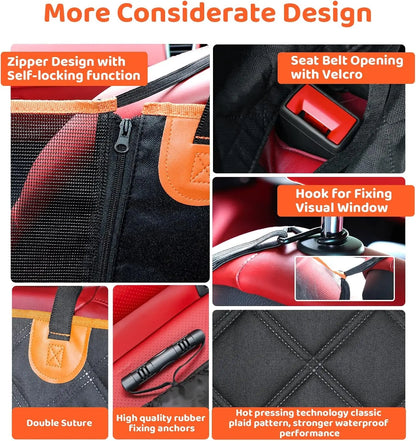 Waterproof Dog Car Seat Cover for Back Seat with Mesh Window, Foldiing Dog Bed for Car Travel,Outside Dog Bed,Expanded Space&Weight up to 400Full Coverage Back Seat & Door Protector, Easy-To-Clean & Universal Fit for Cars, Suvs & Trucks #Summervibes