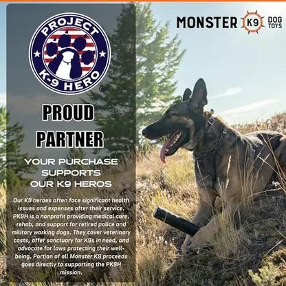 Monster K9 Chew Stick | Toughest Chewers. Lifetime Guaranteed. | Made in USA. VULCRON Natural Rubber | Durable, Heavy Duty Dog Chew Toy for Aggressive Chewers | Medium & Large Breeds, 9” X 2”