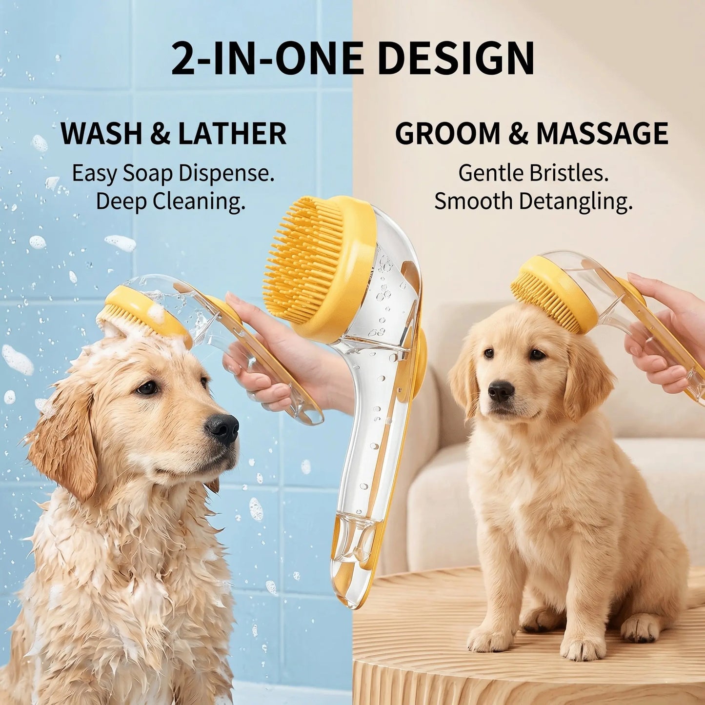 2-In-1 Pet Bath Clean Brush & Shampoo Dispenser | Silicone Dog Grooming Tools Massage Scrubber