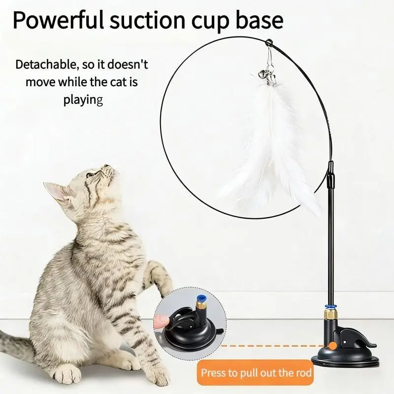 Viral Cat Toy! Suction Cup Feather Interactive Kitten Wand That Cats Go Crazy For